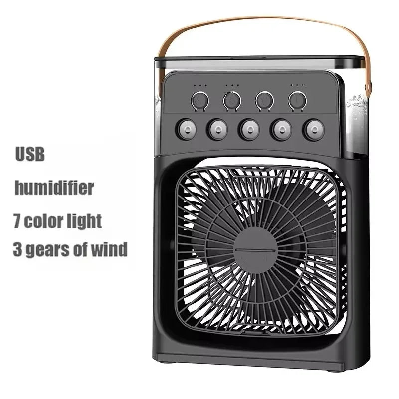 Taşınabilir Mini Klima Fan – 3'ü 1 Arada Serinletici, Nemlendirici ve Gece Lambası