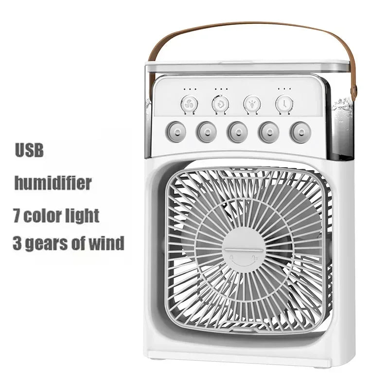 Taşınabilir Mini Klima Fan – 3'ü 1 Arada Serinletici, Nemlendirici ve Gece Lambası