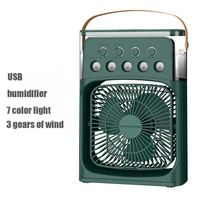 Taşınabilir Mini Klima Fan – 3'ü 1 Arada Serinletici, Nemlendirici ve Gece Lambası