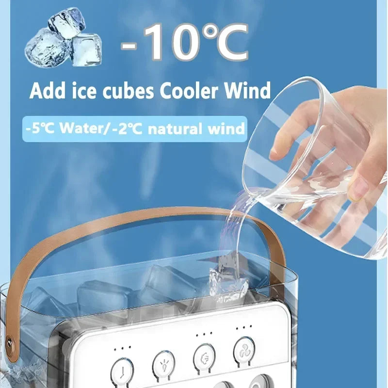Taşınabilir Mini Klima Fan – 3'ü 1 Arada Serinletici, Nemlendirici ve Gece Lambası