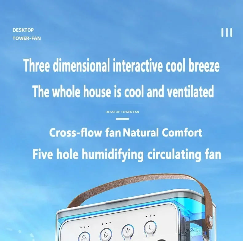 Taşınabilir Mini Klima Fan – 3'ü 1 Arada Serinletici, Nemlendirici ve Gece Lambası